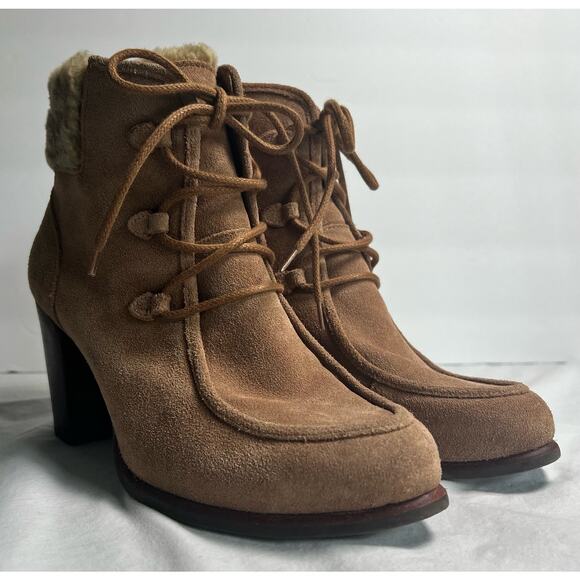 UGG Analise Lace Up Shearling Ankle‎ Booties Size 10 Chestnut - Picture 3 of 15